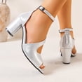 thumbnail image 4 of Rokment High Heels Dressy Sandals for Women Ladies 2026 Metallic Elegant Delicate Suede Leather Peep Toe Chunky Block Heels Ankle Strap Dress Summer Shoes Brial Wedding Banquet Silver Size 8.5, 4 of 7