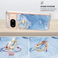 thumbnail image 4 of SaniMore for Google Pixel 8A Case, Marble Pattern 3 in 1 Heavy Duty Shockproof Full Body Hard PC+IMD Bumper Drop Protective Women Girls Cover Rotating Ring Bracket Stand for Google Pixel 8A, Blue, 4 of 10