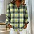 thumbnail image 4 of Lenpel Women's Plaid Shirts Plus Size Long Sleeve Button down Collared Curved Hem Casual Tops Loose Fashion Blouses(Yellow,Small), 4 of 6