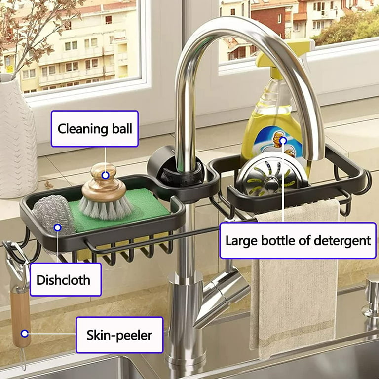 Faucet Sponge Holder Kitchen Sink Caddy Organizer, Over Faucet Hanging  Faucet Drain Rack for Kitchen Bathroom,Scrubbers,Soap Black 