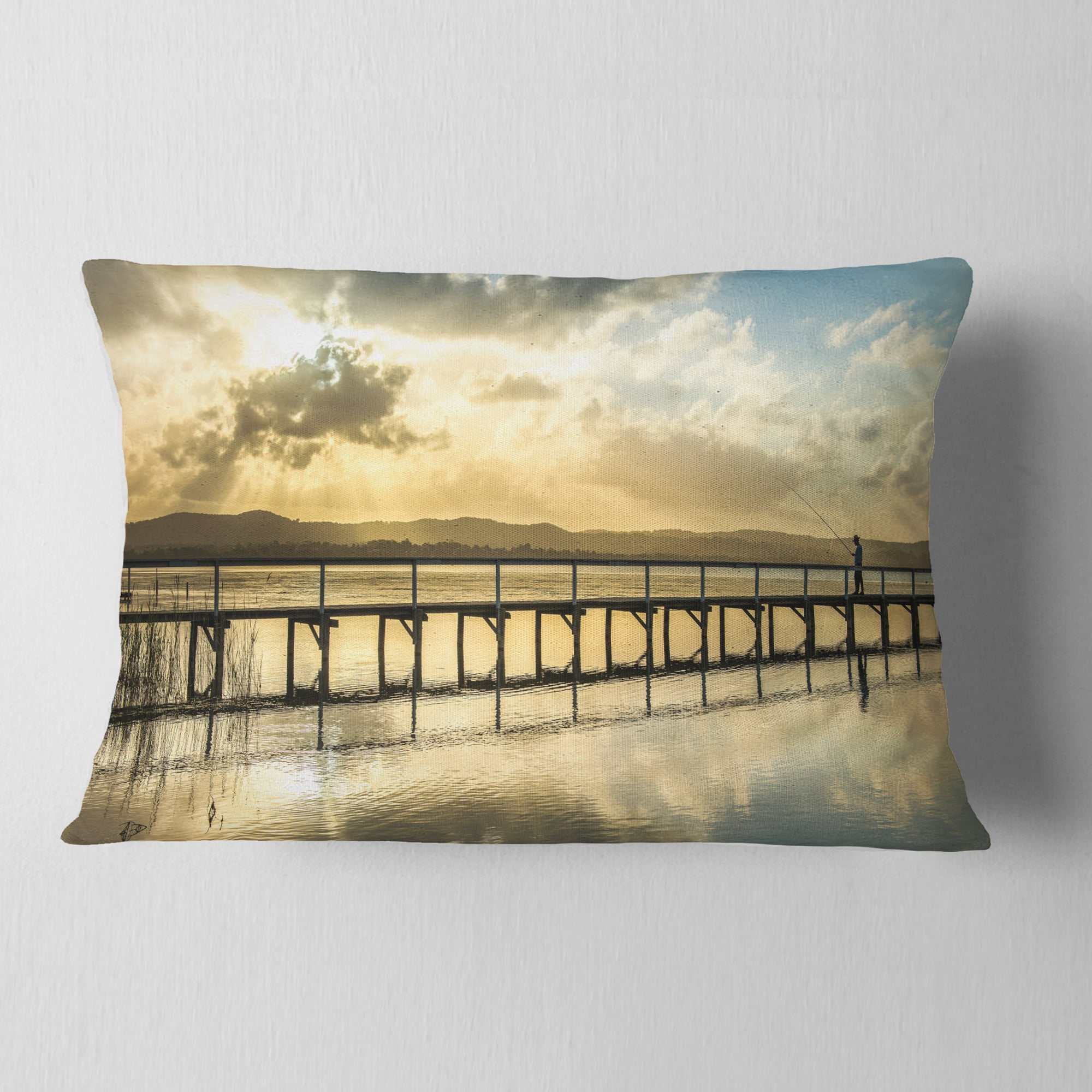 Designart 12" x 20" Blue Polyester Throw Pillow