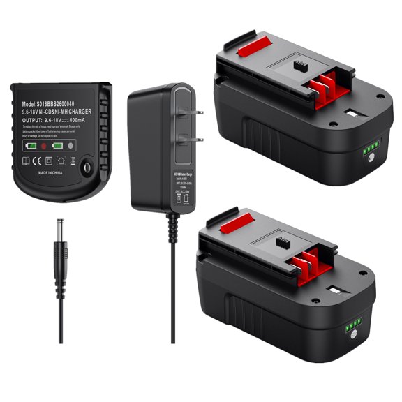 2 Pack 3700mAh Ni-CD Battery Battery Charger for Black & Decker 18V Power Tools HPB18 FSB18