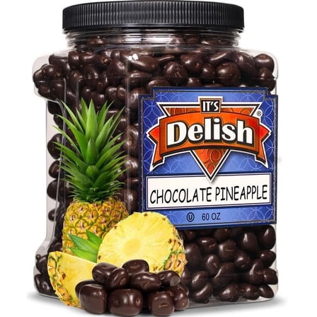 Dark Chocolate Covered Dried Pineapple by It's Delish, 3.75 LBS Jumbo Container  Gourmet Chocolate Covered Pineapple Bits Fruit Snacks Bulk Chocolate Candy Treats  Vegan, Non-Dairy, Kosher