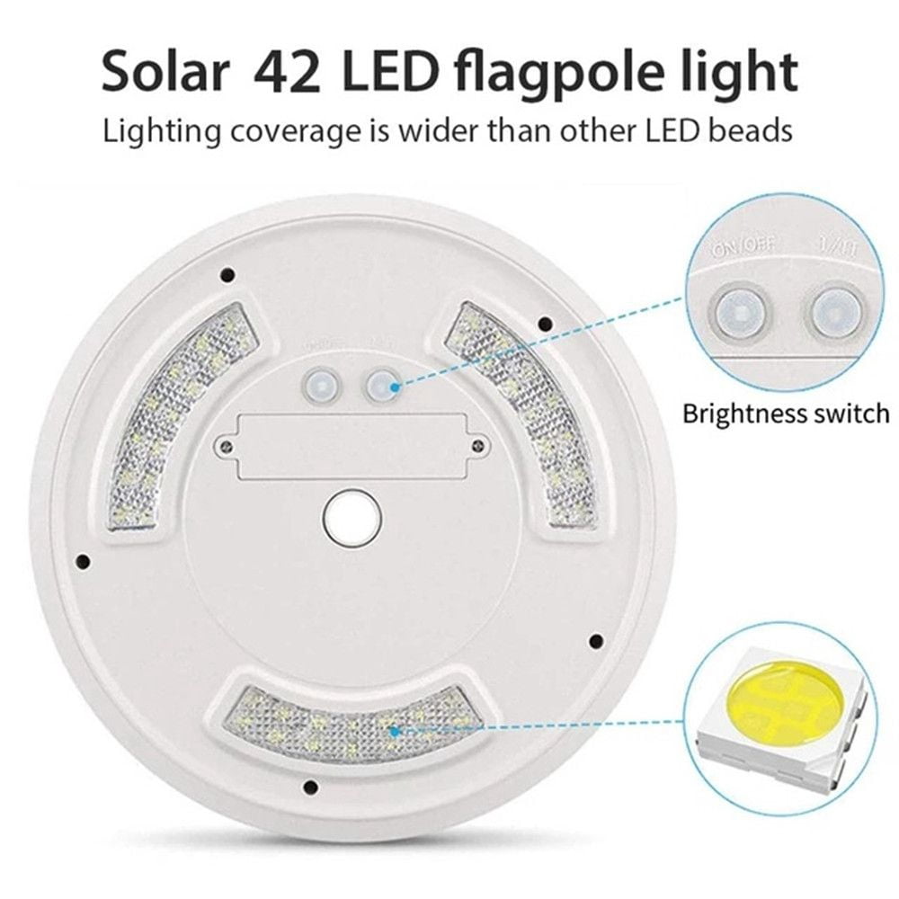 42 LED Solar Flag Pole Light with 6 Solar Panels, 2200mAh Battery, Two-Speed Dimming, Camping Light Function, IP55 Waterproof for Outdoor Flag Display
