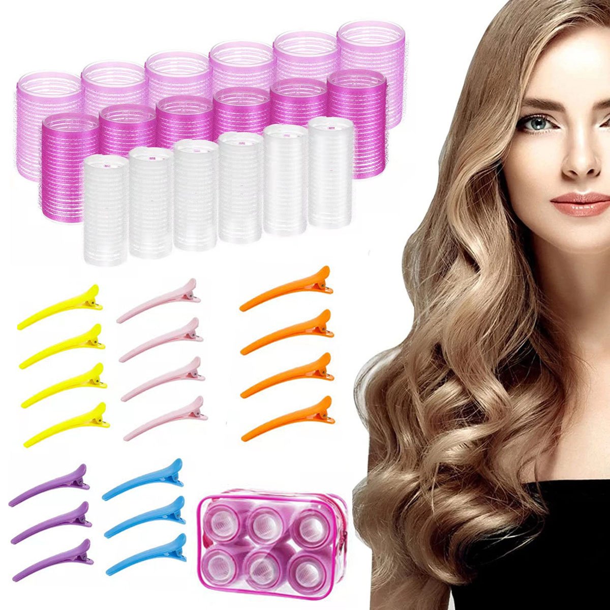31 Piece Hair Rollers Set Jumbo Large Hair Rollers SelfAdhesive Hair