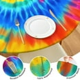 thumbnail image 4 of Colorful Rainbow Tie Dye Spiral Pattern Round Fitted Tablecloth with Elastic Edge,Dining Table Cover Waterproof,Outdoor Round Tablecloth for Camping,Dining,Indoor and Outdoor, 4 of 7