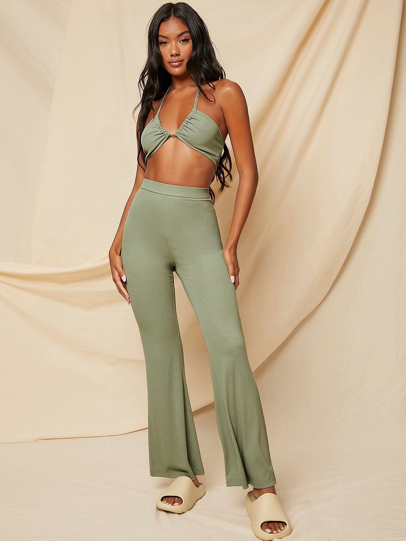 Women's Backless Ruched Halter Top 