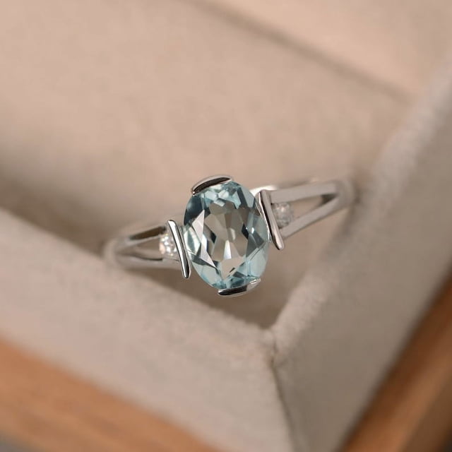 Aquamarine ring, sterling silver, March birthstone, gemstone, engagement ring
