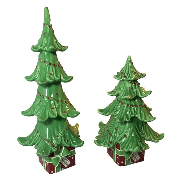 Christmas Tree Set (13.5 in and 10 in) High Gloss Ceramic Grasslands