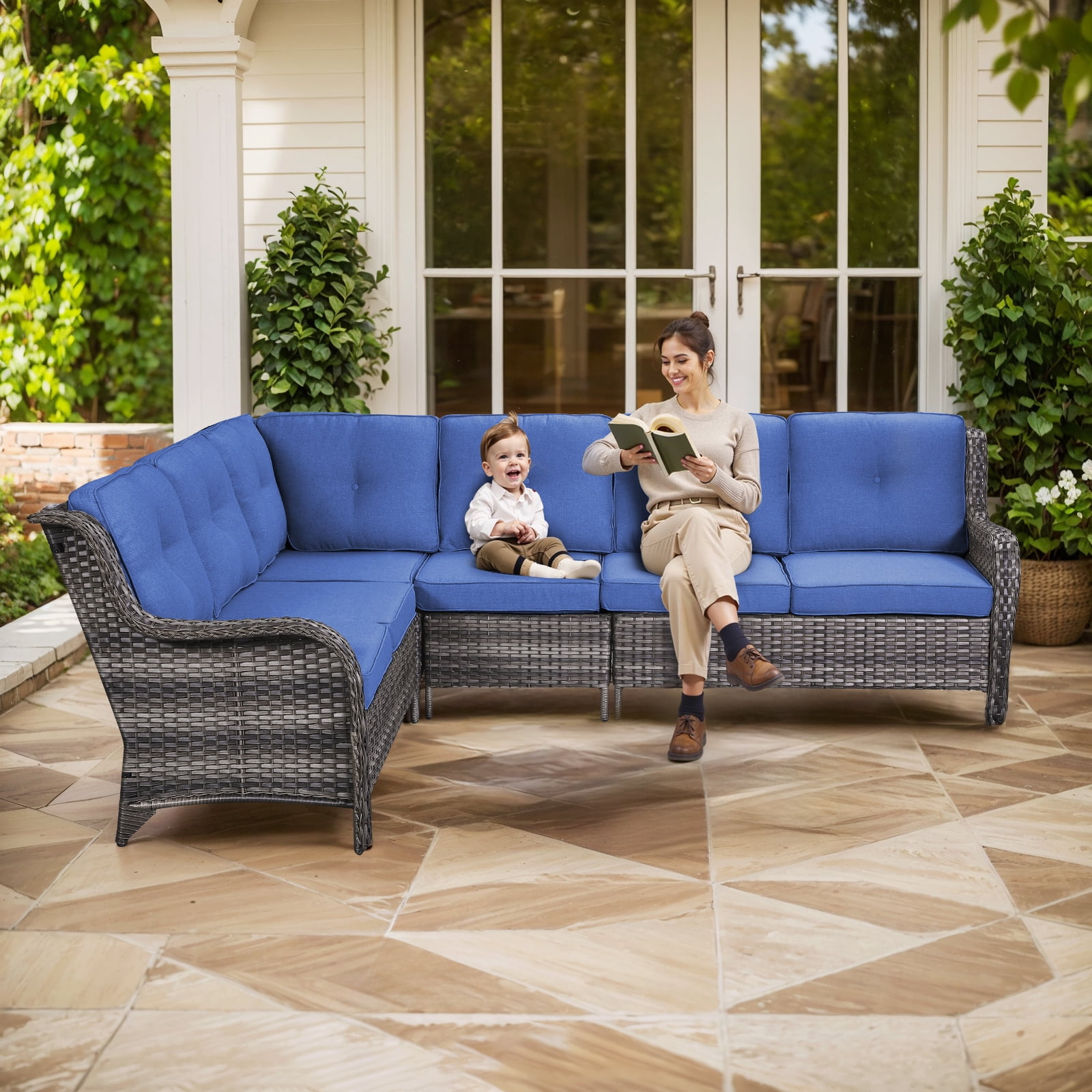Gymojoy 6-Piece Outdoor Sectional Furniture Set,Wicker Patio Conversation Sets,L Shape All Weather Outside Couch Sofa Set with Swivel Chairs Ottoman,Gray