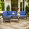 thumbnail image 5 of Gymojoy 5-Piece Outdoor Wicker Sofa Set Patio Furniture L-Shape Rattan Sectional with Swivel Chair & Coffee Table UV-Resistant for Backyard Balcony,Brown/Blue, 5 of 8