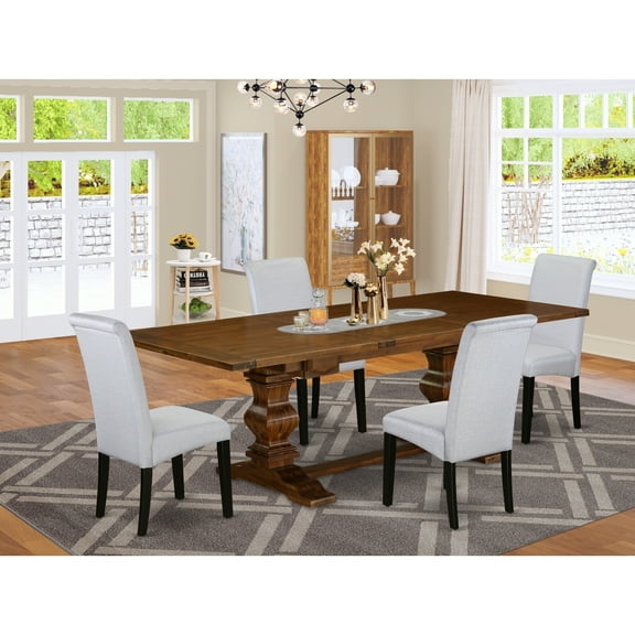 5-Piece Wooden Dining Set - Linen Fabric Parsons ChairsTable - Antique WalnutBlack Finish