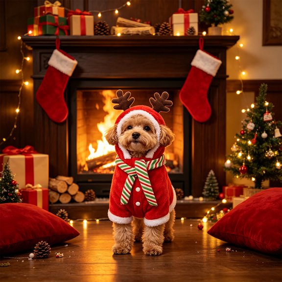Christmas Pet Costume for Small Medium Dogs and Cats, Holiday Hoodie Outfit with 3D Print, Adjustable Drawstring, Stretch Fabric Party Dress Up, Multiple Sizes, Easy On and Off