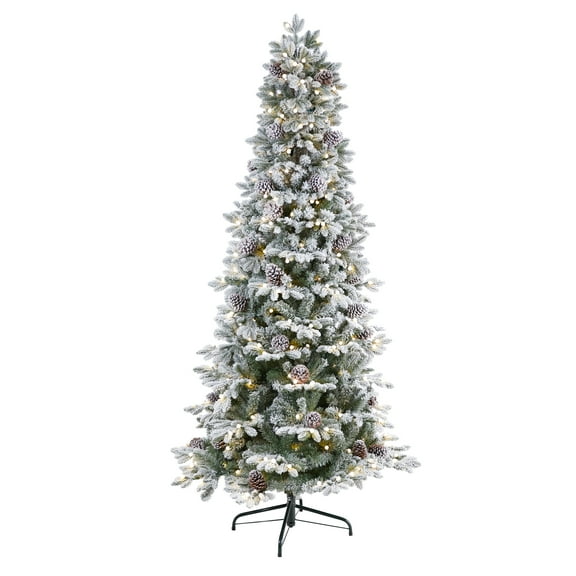 Nearly Natural Prelit LED Multicolor Flocked Spruce Christmas Tree, with Bendable Branches 7.5'