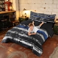 thumbnail image 4 of Manfei Grunge American Flag Twin Bedding, Black White Stripe Bedding Comforter Set, Black Reversible 7 Pieces, 4 of 6