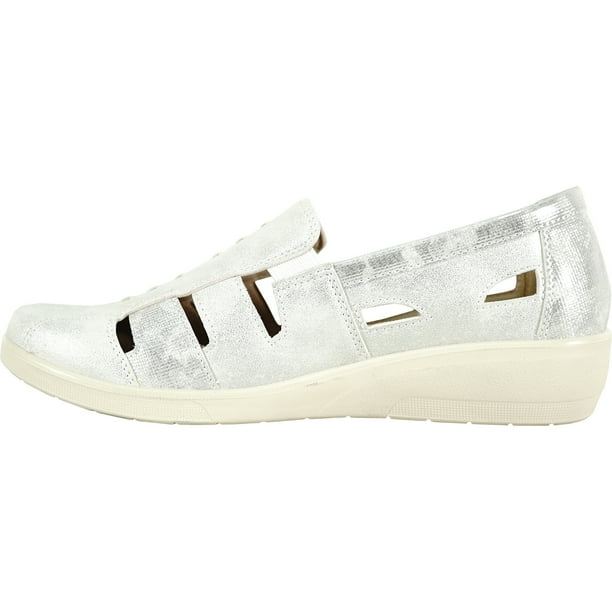 kozi Sandale Compensee Confort Decontractee pour Femmes Mocassin a Enfiler OY3236 Bout Rond Double Face Semelle Amovible Champagne Argent