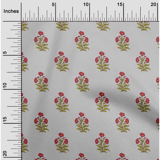 oneOone Cotton Flex Light Gray Fabric Stripe & Floral Block Craft Projects Decor Fabric Printed By The Yard 40 Inch Wide