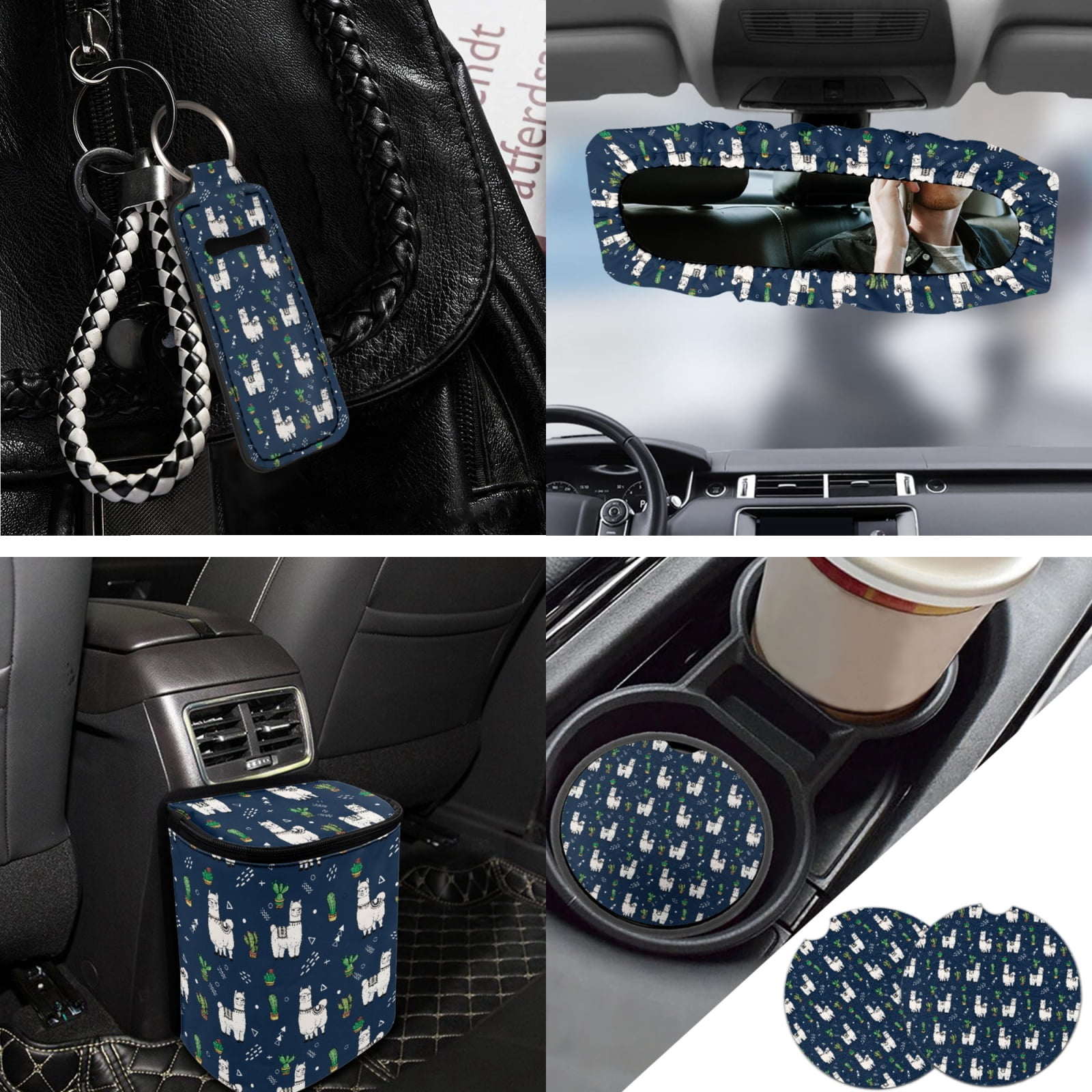 Jeiento Alpaca 13 Pcs Interior Automotive Accessory Set with Car Seat Covers Steering Wheel Cover Car Seatbelt Cover Trash Can Car Rear View Mirror Cover Coasters Keychains Fit for Most Vehicles