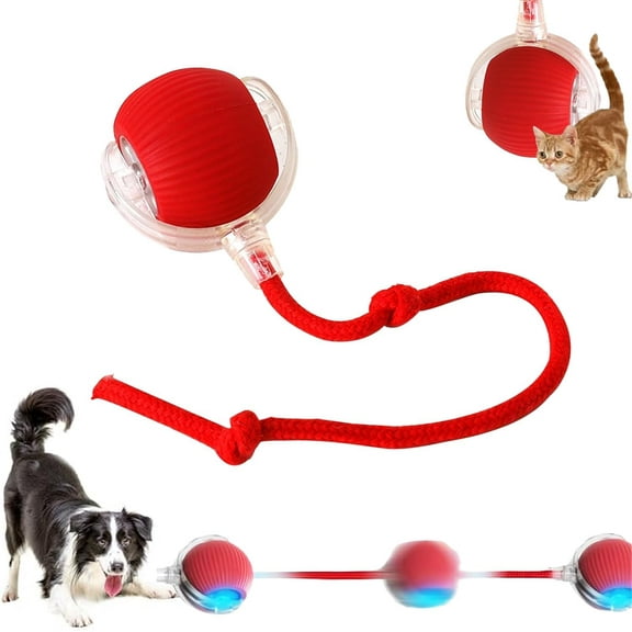 2026 New Interactive Dog and Cat Toy Balls, Interactive Rolling ball cat toys, Intelligent automatic rolling pet balls, dog and cat fast-moving toys (red)