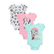 Disney Minnie Mouse Baby Girl Short Sleeve Bodysuits, 3-Pack, 0/3-24 Months