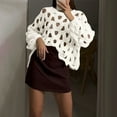 thumbnail image 4 of DAFPZW Women's Hollow Out Pullover Sweater Oversized Long Sleeve Crew Neck Jumper Tops Crochet Chunky Knitted Sweater, 4 of 5