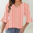 thumbnail image 2 of QQAMB Women's Tunic Tops V-Neck Strip Printed Half Sleeve Casual Loose Ruffle Blouse T-Shirts Red L, 2 of 6