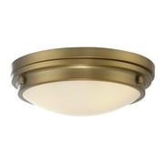 Modern 3 Light 15" Semi-Flush Ceiling Light in Natural Brass with White Frosted Glass Diffuser