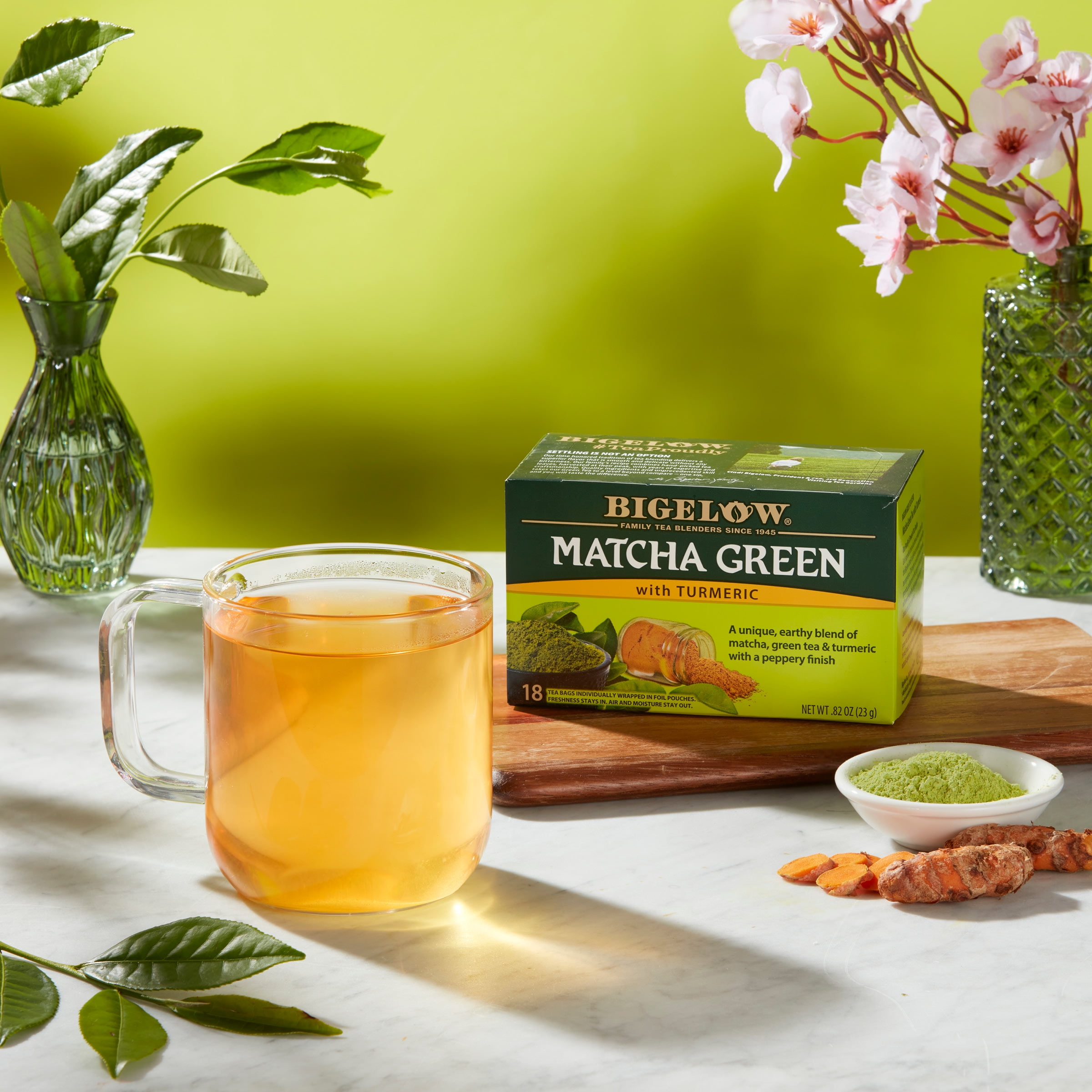 (6 pack) Bigelow Matcha Green Tea with Turmeric, Green Tea Bags, 18 Count