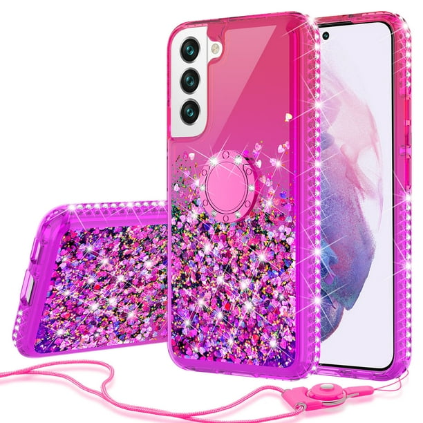 Galaxy S22 Plus Case Ring Kickstand Quicksand Glitter Cute Phone Case Clear Bling Diamond Shock Protective Cover for Girls Women - Hot Pink/Purple Walmart.com