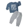 thumbnail image 2 of ZHOGXU Big Kids Boys Outfit Long Sleeve Letter Print Pullover And Jogger Comfortable Two Piece Sets For Casual Daily Wear Blue 24-36 Month, 2 of 3