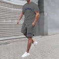 thumbnail image 2 of KKBOTIVE Mens 2pc Outfit Set Fashion Print Crew Neck Short Sleeve Tee and Shorts Summer Clothes Suits for Mens, Grey Size: S, 2 of 6