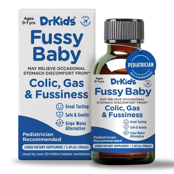 DrKids Fussy Baby Liquid Dietary Supplement, Gripe Water Alternative, 3.4 Fl. Oz. (100 ml)