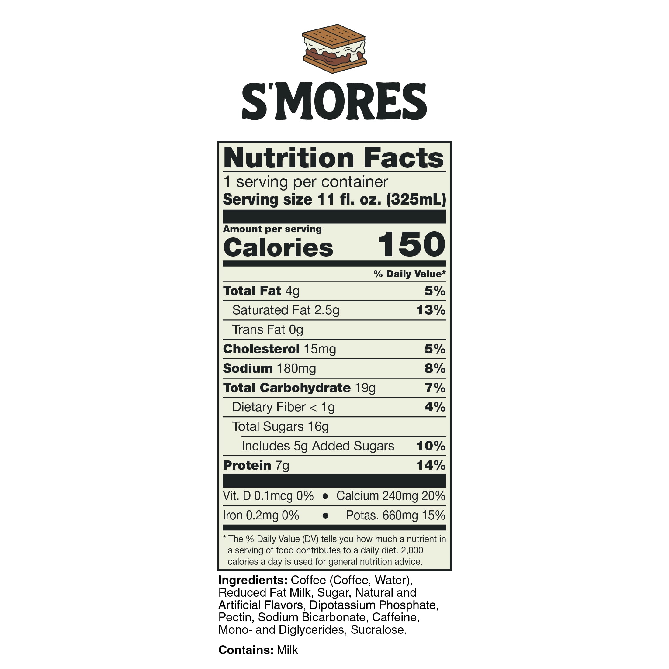 (2 pack) Bones Coffee Company S'mores Flavored Iced Coffee Latte, Ready To Drink Canned Coffee, 11 fl oz Can