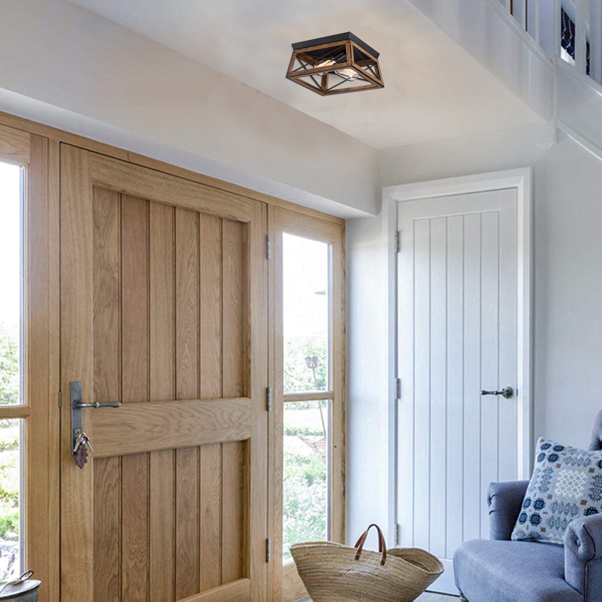 2-Light Farmhouse Close to Ceiling Light Fixture, Flush Mount Ceiling Light for Kitchen, Dining Room, Living Room, Hallway