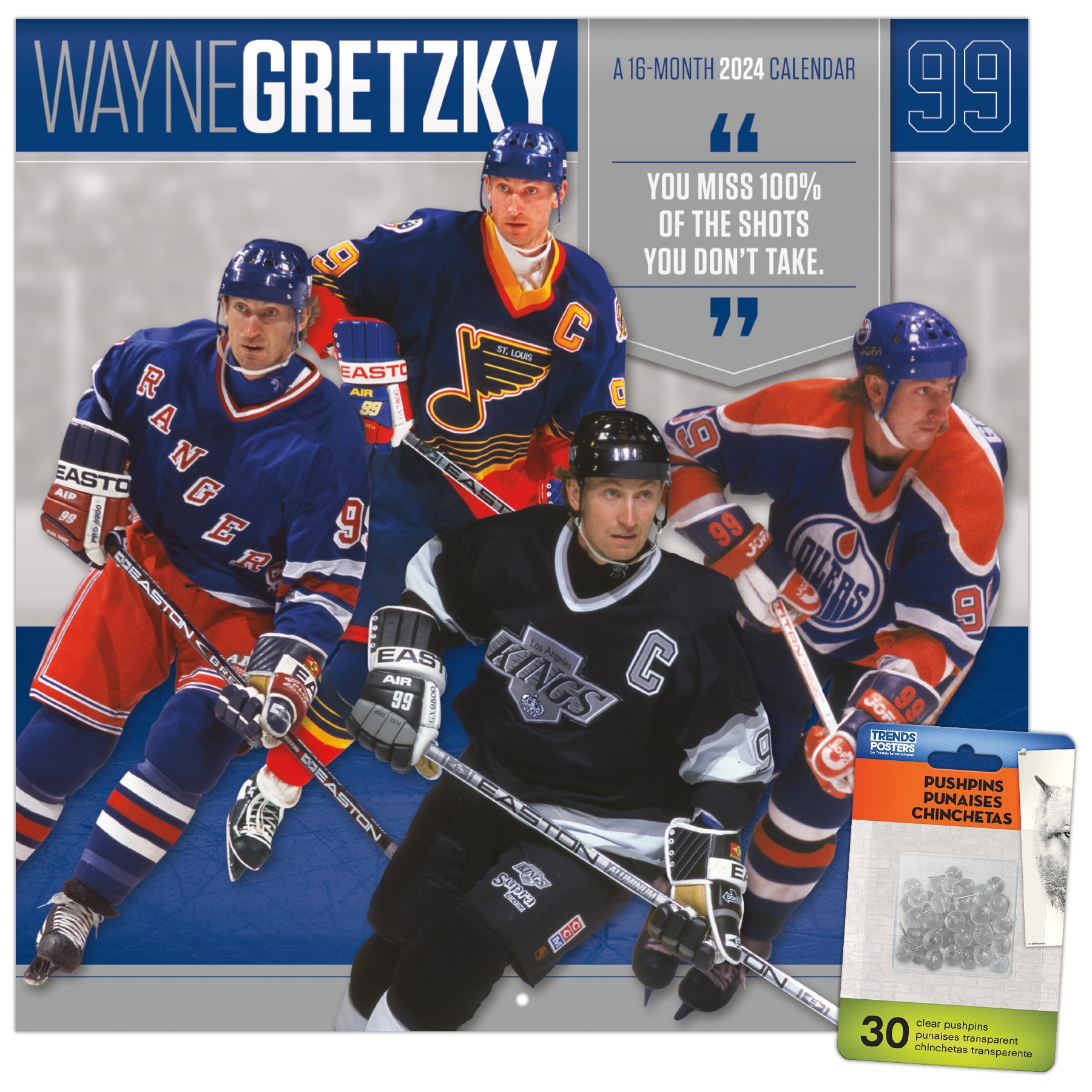 Trends International 2024 Wayne Gretzky Wall Calendar & Push Pins