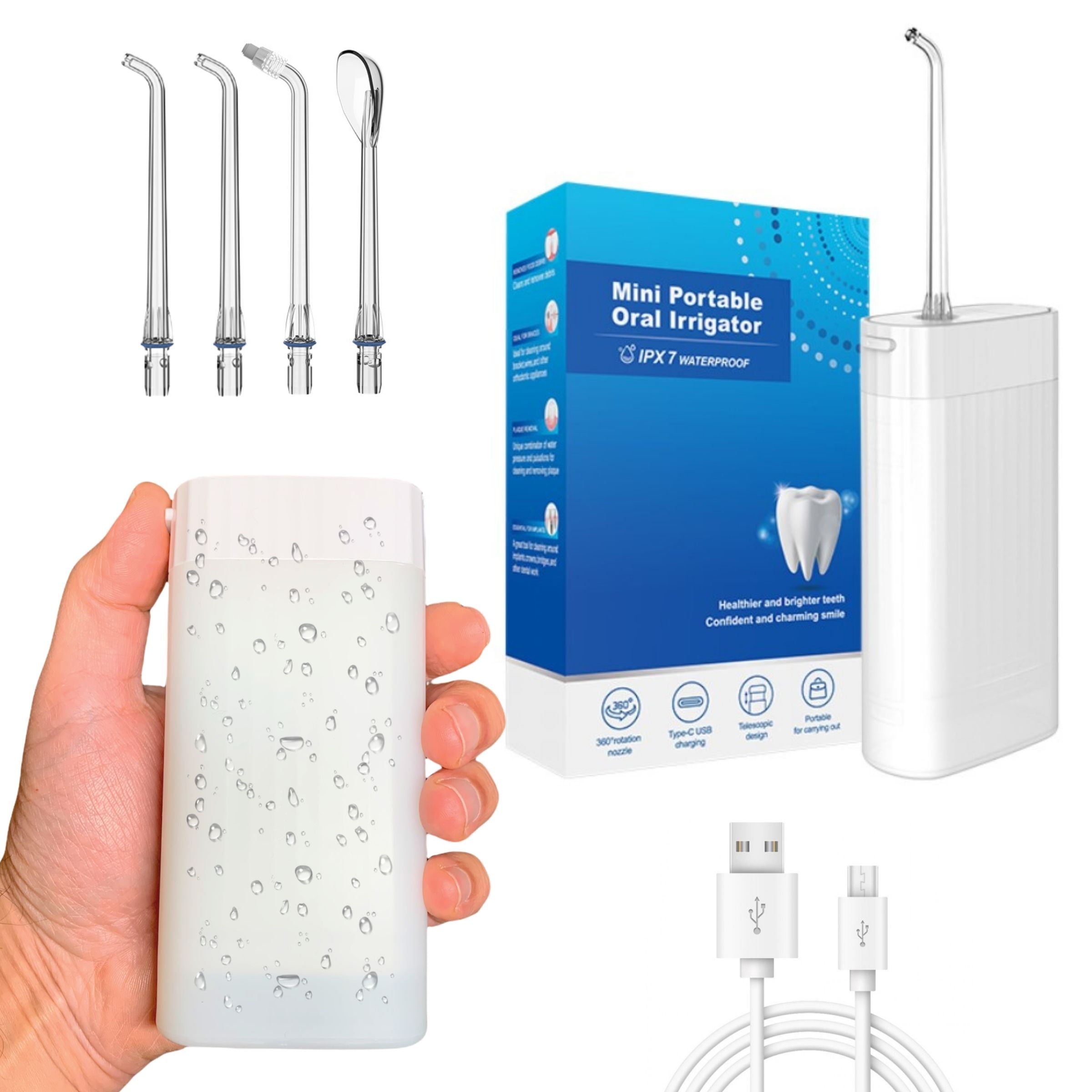 Cordless Water Flosser Portable Oral Irrigator | Rutruebenz (White)