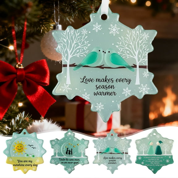 Doghiosgha Snowflake Shaped Printed Ornament, 2D Plastic Hanging Keepsake for Christmas Tree Rearview Mirror Holiday Decor, B
