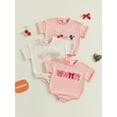 thumbnail image 3 of Suealasg Baby Girls Summer Sweet Romper Infant Short Sleeve Round Neck Bow Embroidery Romper, 3 of 9
