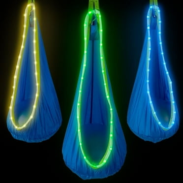 Light Up Kids Pod Swing Seat, Child Hanging Hammock Chair with Inflatable Pillow LED Lights, Sensory Swing Chair for Outdoor and Indoor Loading Capacity 176 lbs (Blue)