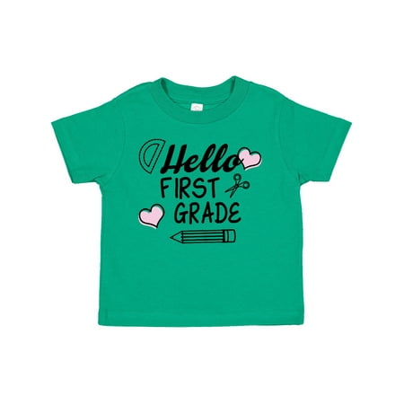 

Inktastic Hello 1st Grade with Hearts and School Supplies Gift Toddler Boy or Toddler Girl T-Shirt