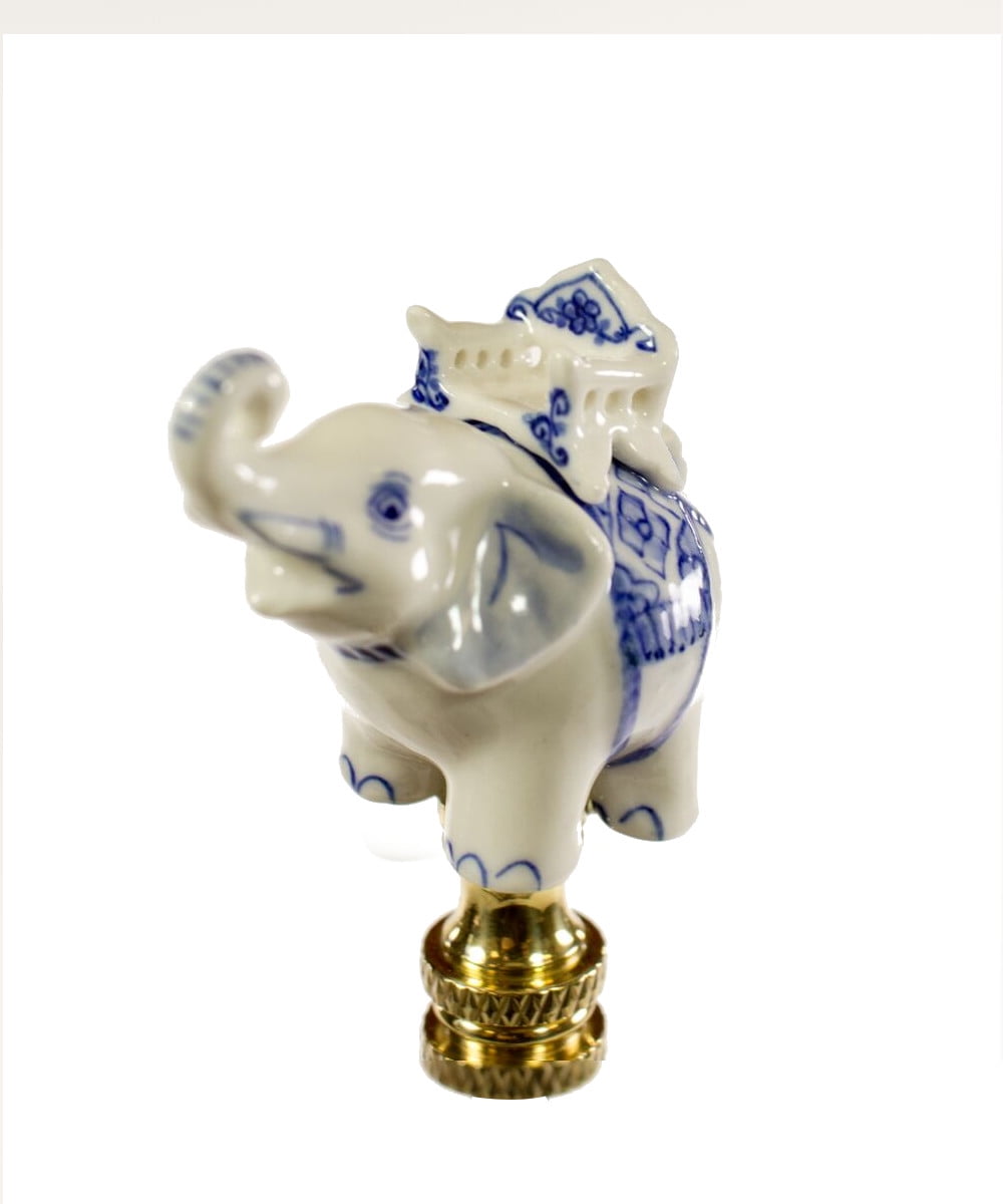 BLUE  AND  WHITE  PORCELAIN  ELEPHANT  ELECTRIC LIGHTING  LAMP  SHADE  FINIAL 