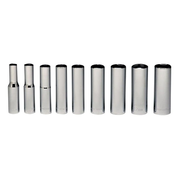 DyGTyX 257 1/4" Drive 6 Point Deep Metric Socket Set, 5mm - 13mm - (9-Piece),Silver