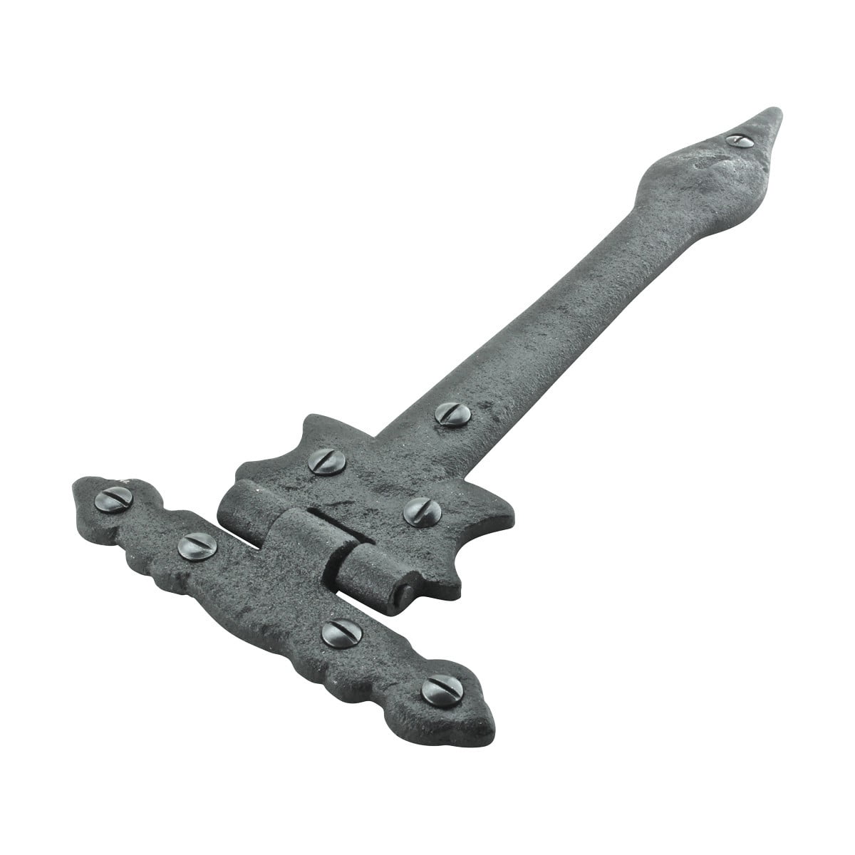 Renovators Supply Black Wrought Iron Strap Hinge 9" Spear Tip Flush Mount Heavy Duty Strap Gate and Door Hinges w/Hardware Pack of 2