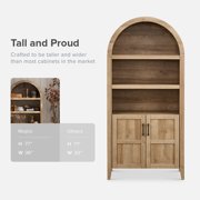 mopio Lauren 77.4 Tall Arched Cabinet, 5-Tier Arched Bookcase with Doors and Adjustable Shelves, Arched Bookshelf with Storage, Kitchen Pantry Cabinet, Wooden Storage Cabinet for Living Room (Oak)