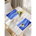 thumbnail image 5 of Blue Striped Placemats Set of 4, Modern Abstract Art Wave Moire Gradient Placemats for Dining Table, Place Mats for Kitchen Tabletop, Waterproof Wipeable Dining Table Mats Set, 5 of 9