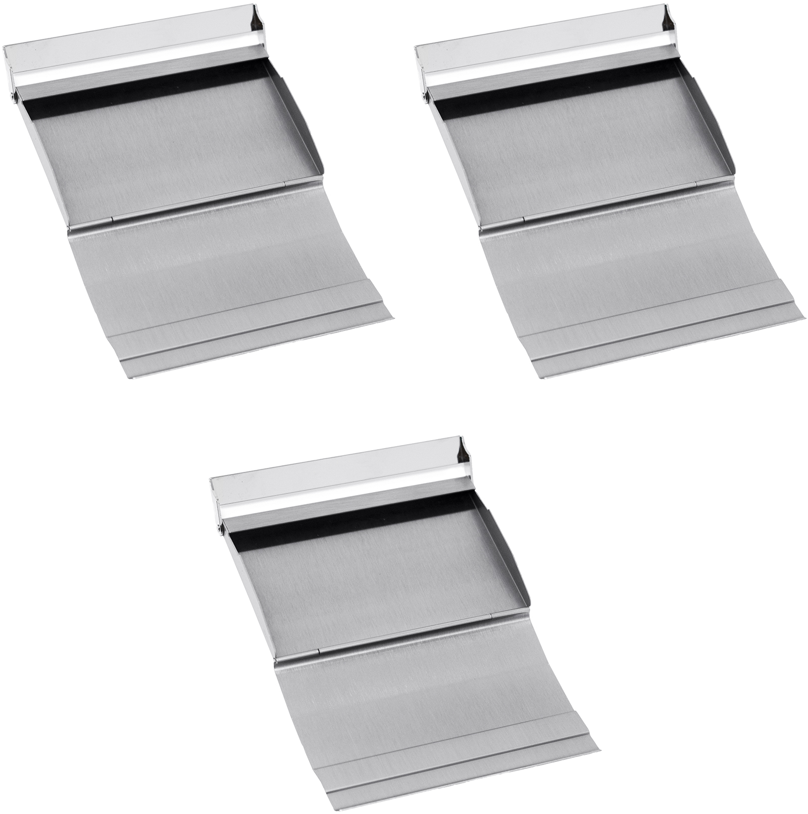 Set of 3 Brushed Metal Business Card Case Holders With Bar Closure Mechanism (Horizontal, Silver)