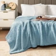 thumbnail image 5 of PAVILIA Sherpa Throw Blanket For Couch Sofa, Dusty Slate Blue Fluffy Warm Plush Blanket for Twin Bed, Cozy Super Soft Lightweight Throw, Fuzzy Decorative Blanket, All Season Home, 60x80, 5 of 9