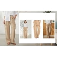 thumbnail image 5 of qucoqpe Women's Faux Denim Cargo Pants Loose Solid Elastic Waist Drawstring Wide Leg Straight Trousers with Pockets Beige 2XL, 5 of 6