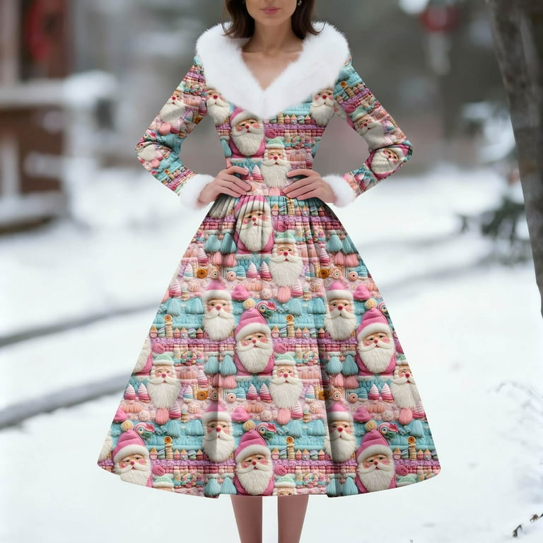 white christmas dresses Christmas Cartoon Animal Patchwork Dress: Girls' Striped Long Dress Fo –  MyKids-USA®