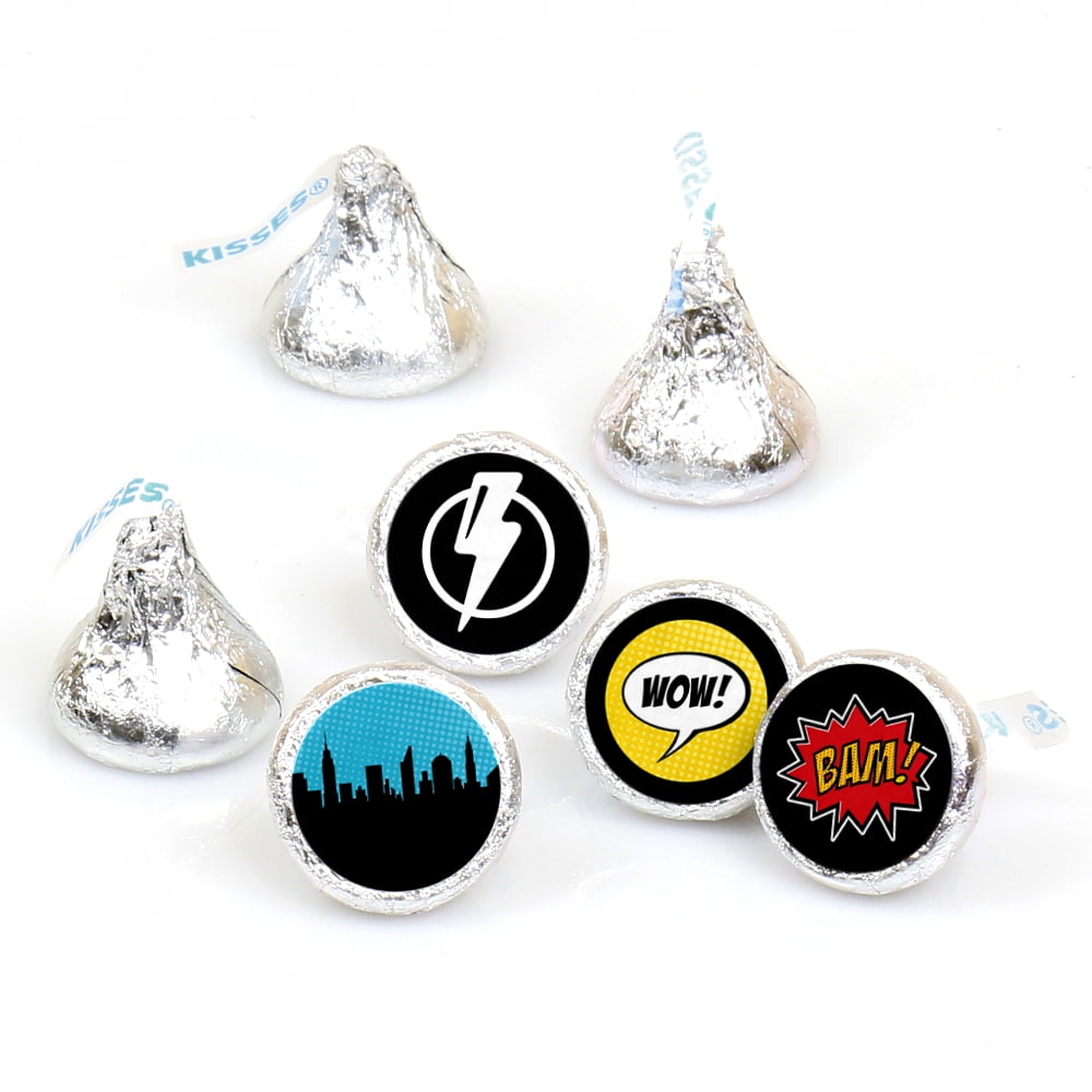 BAM! Superhero - Baby Shower or Birthday Party Round Candy Sticker Favors - Labels Fit Hershey's ...